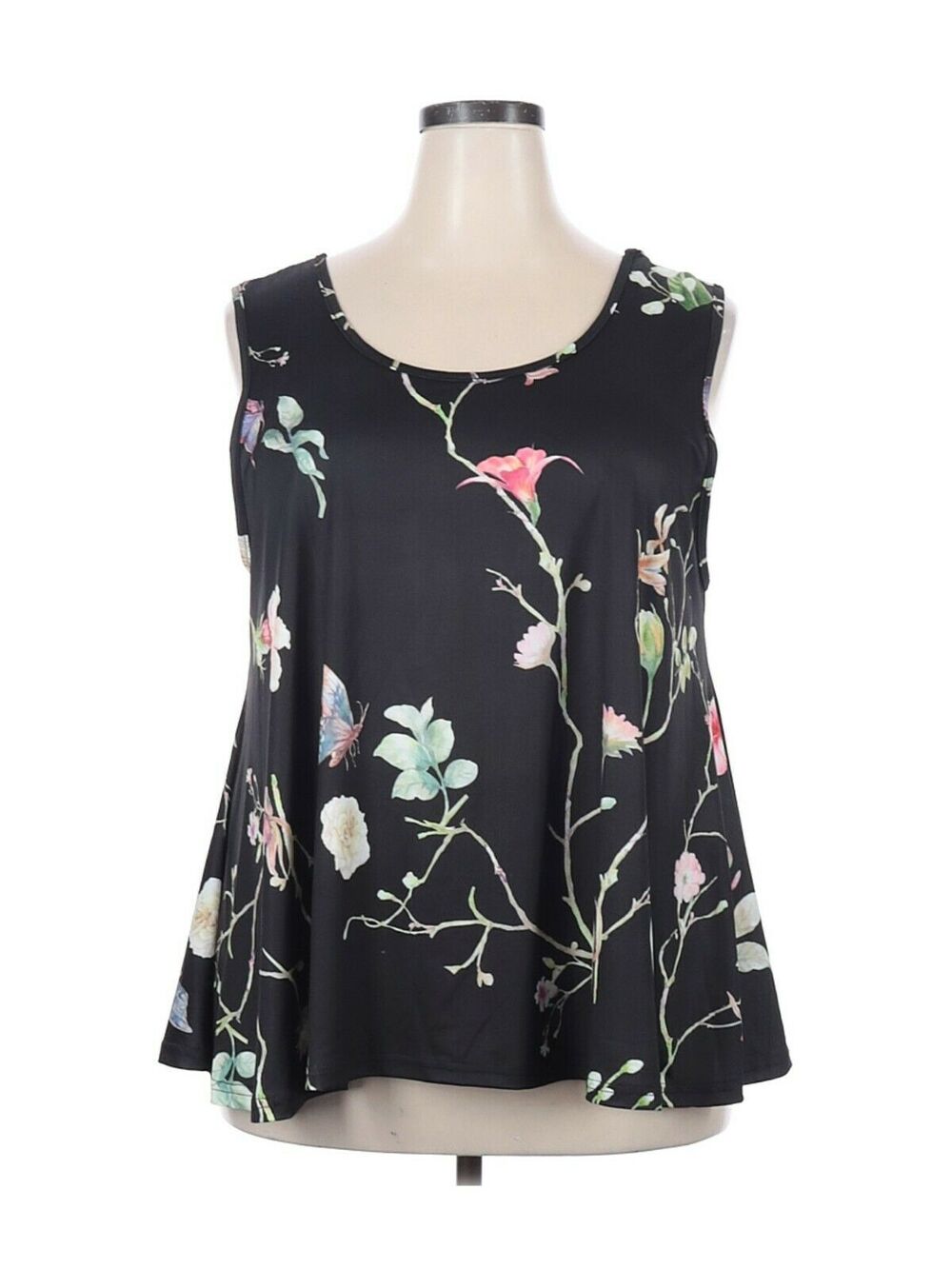 Love U Dear Swing Floral Sleeveless Top Blouse Scoop Neck Black Size 3X (Plus)